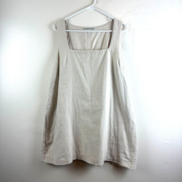 Abercrombie & Fitch Linen Blend Wide Strap Beige Mini Dress Coastal Size XXLP - Picture 1 of 15